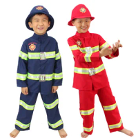 firefighter uniform boys fireman costume fireman suit performance wear kids halloween cosplay costume fire fighter life jacket