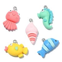25Pcs 5 Styles Resin Ocean Charms Summer Sea Animal Octopus Sea Horse Shell Fish Charms for Jewelry Keychain Making Crafts