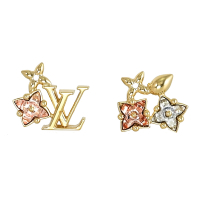 Louis Vuitton路易威登 LV飾品 M00786 Loulougram 花卉設計不對襯貼耳式耳環(金)