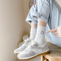 Adult Mid Calf Crew Socks Cool Funny Wacky Palm Ins Embroid Bear Sox Angels White Embroidery Fashion Streetwear Soks for Girls