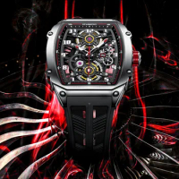 STARKING 2023 New Fashion Hollow NH05B Movement Mechanical Watches 50M Waterproof Tonneau Dial Silicone Men Watch Reloj Hombre