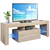 Modern TV Cabinet, Media Console Table, Entertainment Center Stand with LED Lights and Storage Cabinet, Up to 60" TV