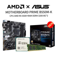 New ASUS PRIME B550M-K Motherboard + AMD 5 5500 R5 5500 CPU Suit Socket AM4 Without Fan + Kingston DDR4 3200MHz 8G*2 Memory