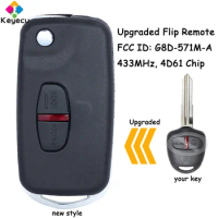 KEYECU Modified Flip Remote Key With 2 Buttons 433MHz 4D61 Chip for Mitsubishi Outlander 2005 2006 2007 2008 2010 Fob G8D-571M-A