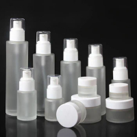 JGX30-10g 30g 50g frosted glass jar LGX30-30ml 60ml 120ml glass lotion bottle and spray pump bottle, DB23-20ml dropper bottle
