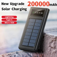 80000mAh Solar Power Supply Built-in Cable Fast Charger 2 USB Charging Ports for Xiaomi Phones with LED Lights Free Shipping