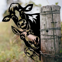 HelloYoung Add a Touch of Whimsy to Your Garden with this Adorable Cow, Duck Iron Silhouette Fence Ornament Garden Party Decor