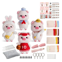 Cute Piggy Doll Needle Felting Kits For Beginner Needle Felting Kit As Shown Felt Needles,Foam Pad,Felt Cloth,Instruction
