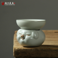 汝窯茶漏茶濾創意小豬底座過濾器過濾網功夫茶具陶瓷漏斗茶道配件