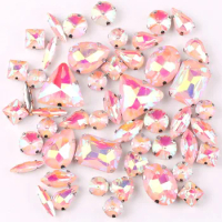 Silver claw setting jelly candy Lt peach AB 50pcs/bag shapes mix glass crystal sew on rhinestone wedding dress shoes bag diy