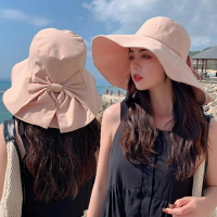 【優選百貨】氣質硬挺漁夫帽 遮陽帽 蝴蝶結遮陽帽子 女夏季大帽簷防曬帽 時尚漁夫帽出遊 沙灘太陽帽 防曬帽 女帽