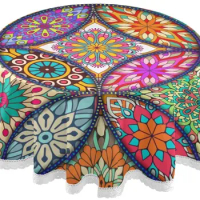 Colorbal Mandala Bohemian Round Tablecloth Circular Table Cover Washable Polyester for Buffet Table Party Holiday Dinner 60 Inch
