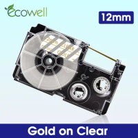 Ecowell 12mm XR 12XG labels For Casio XR-12XG XR12XG label tape Gold on Clear for Casio KL-60 KL-120 KL-100 KL-300 Label Maker