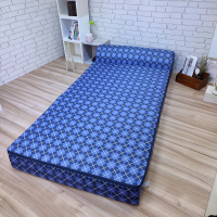 Summer台灣製造 格紋藍單人免組裝多功能2折彈簧沙發床(沙發/床墊/寵物墊/嬰兒床墊/和室椅)