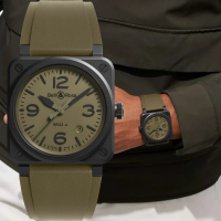 【Bell&amp;Ross】BR03軍風啞光陶瓷方形機械腕錶-41mm綠(BR03A-MIL-CE/SRB)