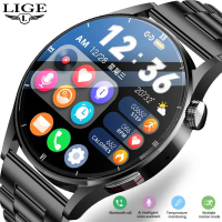 LIGE Smart Watch สำหรับผู้ชายเต็มหน้าจอสัมผัสกีฬานาฬิกาออกกำลังกายผู้ชาย IP67กันน้ำบลูทูธสำหรับ Android IOS S Mart W Atch ผู้ชาย