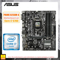 LGA 1151 Motherboard kit Asus PRIME B250M-A+I7 6700 cpu Intel B250 4×DDR4 64GB PCI-E 3.0 2×M.2 USB3.1Micro ATX