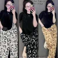 (TTS Exclusive Offer) Big Size Ao Dai Set for Women Round Neck T-shirt with Cool Silk Pants Cute Hig