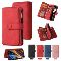 Leather Wallet 15 card Zipper Magnetic Flip Case For Xiaomi 12T Pro 12lite 11T poco m3 Redmi A1 10C note11 4G note10 5G