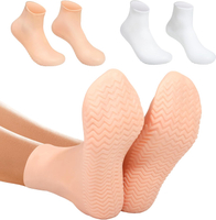 Silicone Moisturizing Socks for Dry Cracked Feet - 2 Pairs XL Long Size Non-Slip Heel Socks for Wome