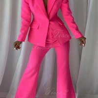 Tesco 2 Women Suit Set 2 Pieces Jacket+Pants Long Flare Pants Suit For Women Casual Occasion For Business Office Lady Suit