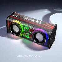 V8 Bluetooth Speaker Transparent Sound Box Colorful Lights Dual Speaker High Power Subwoofer Soundbar For Iphone For Xiaomi