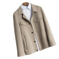 【米蘭精品】100%羊毛大衣毛呢夾克(休閒雙面呢短款手工男外套2色74bi21)