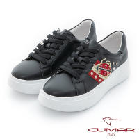 【CUMAR】小瓢蟲珍珠裝飾厚底綁帶休閒鞋-黑
