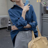【全球優品滙】年新款墨綠色襯衫女春秋復古港味法式小眾純色襯衣設計感上衣