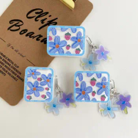 Blue Flower Design Case For Airpods Pro Soft TPU Bluetooth Shell For Apple Airpods 3 2 1 With Flower Keychain Cases