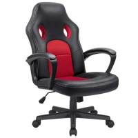 0-High Back Office Chair Faux Leather Gaming Racing Chair Ergonomic Adjustable Swivel Computer Chairs, Red