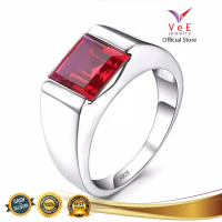 Cincin Perak Silver 925 Merah Delima Siam - VeE Cincin Pria Sterling
