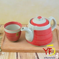 ★堯峰陶瓷★茶具系列 日式 羅紋紅色刷面茶具組 茶杯 茶壺 單入