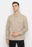 Police Denim POLICE Kemeja Polos Semi Jaket Light Khaky Regular Fit Lengan Panjang Pria