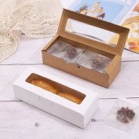 20pcs Rectangle Kraft Box with Clear Window Packaging Box Candy Dessert Baking For Wedding Birthday Baptism Party Gift Box
