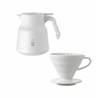 【HARIO】純白系列 V60白色01磁石濾杯 + V60不鏽鋼保溫咖啡壺白PLUS 800(手沖咖啡)