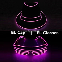 New EL Product Set EL Wire Glasses + EL Glow Hat LED Light up Party Glasses Glow Party Gentleman Costume Festival Party