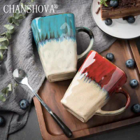 CHANSHOVA 400ml European retro style Personality color glaze square Ceramic mug China Porcelain coffee mugs creative Teacup H254