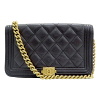 【二手名牌BRAND OFF】CHANEL 香奈兒 黑色 菱格紋 牛皮 BOY WOC 鍊帶 肩背包