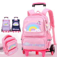 Children School Backpacks with Wheels School Bags For Girls Wheeled backpack Kids Trolley School Bag Students Backpack Book Bag