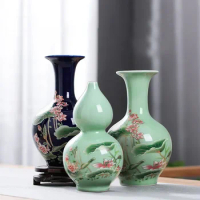 Jingdezhen Ceramic Pastel Lotus Vase Living Room Flower Vase Chinese Style Home Porch Ornaments Decorative Floral