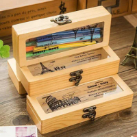 Pencil Cases Wooden Storage Box for Makeup Organizer Pencil Case Pen Holder Stationery School Gift Boxes Desktop Pencil Case