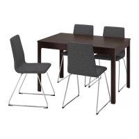 EKEDALEN/LILLÅNÄS 餐桌附4張餐椅, 深棕色/鍍鉻 gunnared深灰色