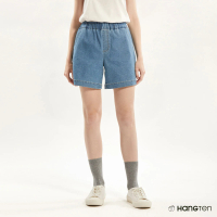 【Hang Ten】女裝-COOLMAX天絲棉鬆緊腰頭內抽繩短褲(藍)