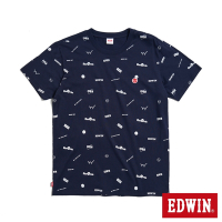 EDWIN Y2K 滿版印花布短袖T恤-男-丈青色