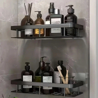 Wall-Mounted Bathroom Shelf: Hold up to 10KG/44LB - Metallic, Aluminium, Self-Adhesive, Polished Fin