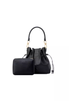 FION Ruched Leather Large Top Handle Bag