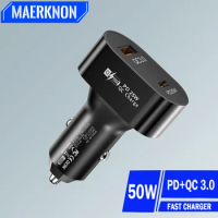 PD 50W USB Car Charger Fast Charging Type C Car Phone Charger Adapter For Iphone 13 14 15 Pro Xiaomi 14 Samsung Huawei Oneplus