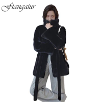 Ftangaiur New Winter Import Velvet Mink Fur Coat For Femal With Sashes Solid Natural Fur Coat Women Medium Real Mink Fur Coats