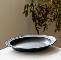 [日本製]   BISQUE  美濃燒 FRAME系列復古花邊椭圓深碟 (黑色/大)